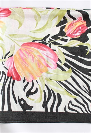 BLACK AND WHITE ZEBRA FLORAL ABSTRACT PRINT SCARF