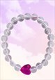 Pink Love Heart Clear Quartz Beaded Gemstone Bracelet