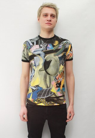 VINTAGE 90' AMAZING UNIQUE T-SHIRT WITH FRANK STELLA'S ART