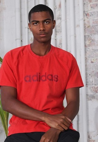 VINTAGE ADIDAS TEXT LOGO T-SHIRT RED