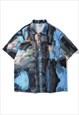 PAINT SPLATTER PRINT SHIRT PUNK ABSTRACT GRAPHIC TOP IN GREY