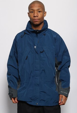 VINTAGE HELLY HANSEN LOGO TRACK WATERPROOF JACKET BLUE