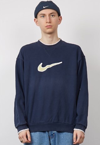 VINTAGE 90'S NIKE YELLOW SWOOSH NAVY SWEATSHIRT