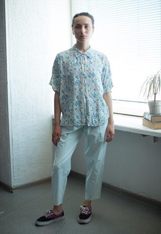 VINTAGE 80'S MULTI COLOUR FLOWER PATTERNED SHIRT