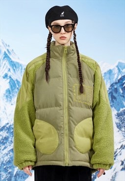 Utility bomber jacket fleece sleeves puffer edgy winter coat