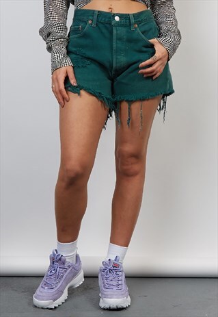 VINTAGE 90'S LEVI'S REWORKED DARK GREEN DENIM SHORTS