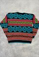VINTAGE KNITTED JUMPER ABSTRACT PATTERNED BRIGHT SWEATER
