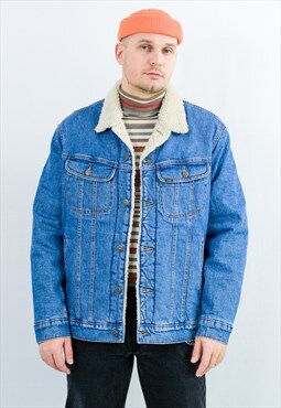 Vintage y2k Lee sherpa jacket in blue denim XXL