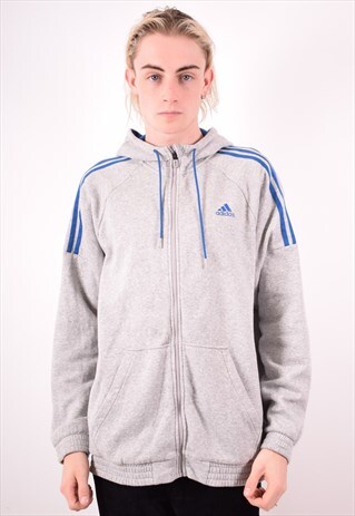 ADIDAS MENS VINTAGE HOODIE SWEATER MEDIUM GREY 90S