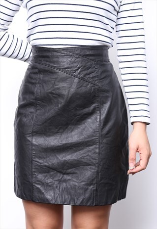 VINTAGE 80S BLACK LEATHER MINI SKIRT