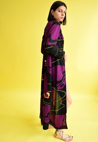 VINTAGE 70'S RETRO MOD OPEN FRONT MAXI CUSTOMIZED KIMONO