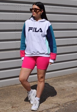 90's vintage reworked Fila spell out colour block hoodie
