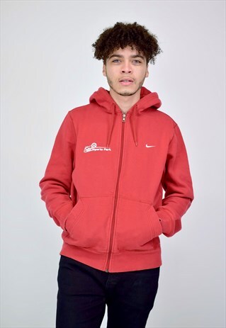 VINTAGE 90'S RED NIKE ZIP UP HOODIE WITH POCKETS