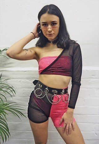 PINK SPARKLY HALF AND HALF SHORT SET