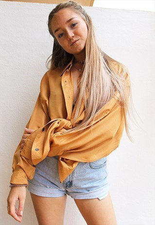 MUSTARD YELLOW PURE SILK LONG SLEEVED SHIRT
