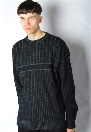 VINTAGE 90S DARK GREY STRIPED GRUNGE JUMPER