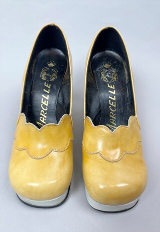 Marcelle 70's Original Ladies Yellow White Platform Shoes 4