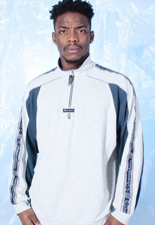 VINTAGE CHAMPION GREY AND NAVY 1/4 ZIPPED SWEATSHIRT
