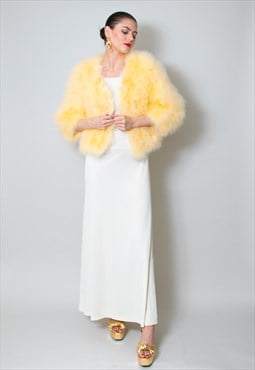 Vintage Style Feather Ladies Yellow 3/4 Length Sleeve Jacket