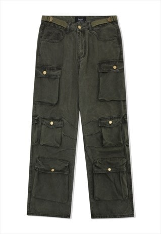 Utility jeans cargo pocket denim pants distressed joggers