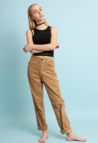 90'S RETRO NEUTRAL CLASSY HIGHWAISTED CORDUROY TROUSERS