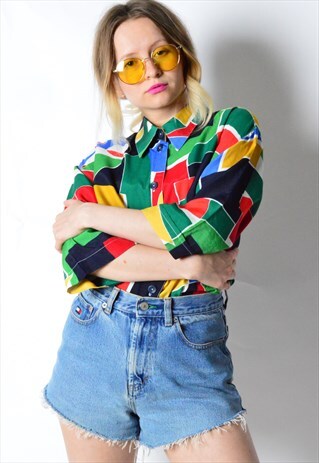 VINTAGE 80S COLOURFUL ABSTRACT SUMMER FESTIVAL SHIRT