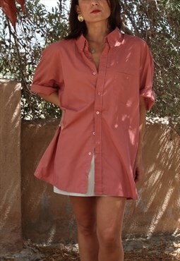 Vintage blush pink cotton blend button down shirt