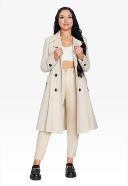 Stone Double Breasted Trench Mac Coat