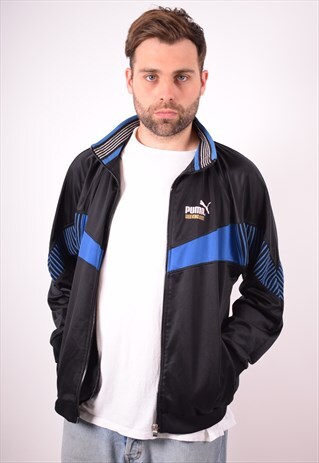 PUMA MENS VINTAGE TRACKSUIT TOP JACKET LARGE BLACK 90S
