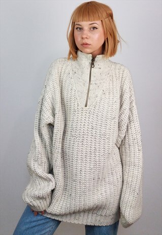 VINTAGE 80'S UNISEX OVERSIZED HEAVY KNIT 1/4 ZIP JUMPER