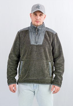 Vintage y2k fleece jumper in gray sweatshirt warm jacket L