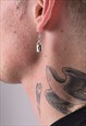54 FLORAL ESSENTIAL PADLOCK PENDANT HOOP EARRING -  SILVER 