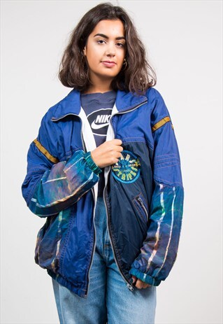 VINTAGE 90'S BLUE PATTERNED SHELLSUIT TRACKSUIT JACKET