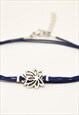 LOTUS WRAPPED ANKLET BLUE CORD ANKLE BRACELET SILVER CHARM