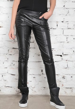 BLACK LEGGINGS/ LONG LEGGINGS/WOMEN'S ECO LEATHER PANTS