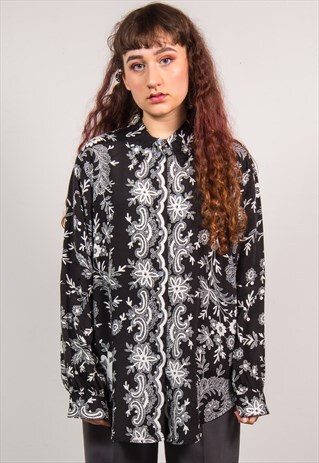 VINTAGE 90'S BLACK FLORAL OVERSIZED SHIRT