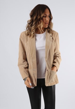 CORDUROY BLAZER JACKET CORD VINTAGE UK 14 L (K92T)