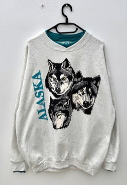 Vintage 90s Alaska grey wolf sweatshirt nature XL 