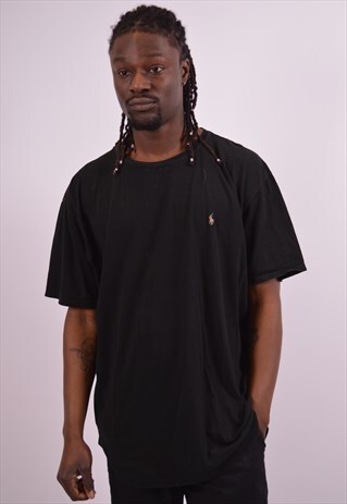 POLO RALPH LAUREN MENS VINTAGE T-SHIRT TOP XL BLACK 90S