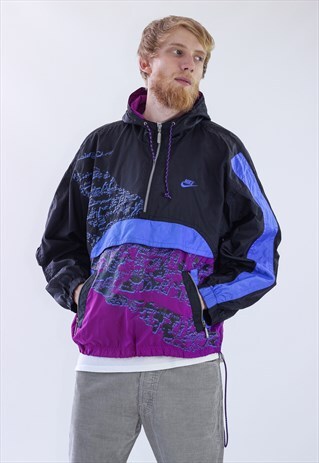 RARE 90S VINTAGE MENS NIKE LOGO HALF ZIP WINDBREAKER JACKET