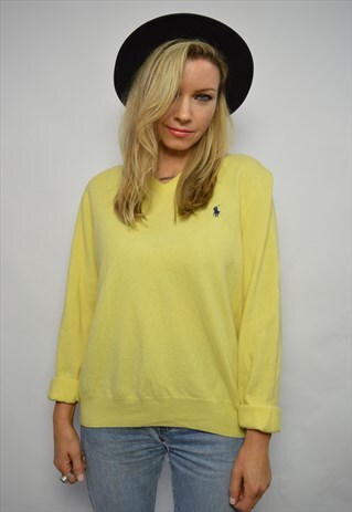 VINTAGE 90S POLO RALPH LAUREN YELLOW WOOL JUMPER PREPPY