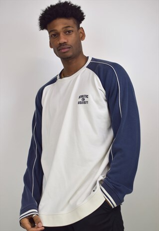 VINTAGE 90S NIKE WHITE NAVY RAGLAN SWEATSHIRT