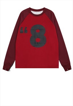 Retro raglan long sleeve top contrast colour jumper in red