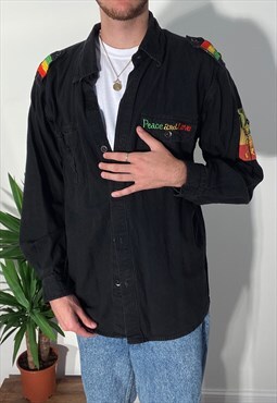 Unique Vintage black embroidered 'Peace And Love' shirt