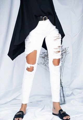 WHITE DISTRESSED SKINNY JEANS