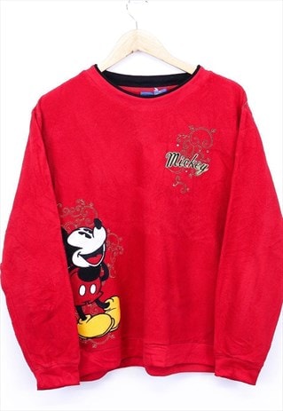 VINTAGE DISNEY MICKEY MOUSE FLEECE RED PULLOVER WITH LOGO 