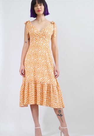 JANESSA RAYON FESTIVAL FLORAL DRESS IN ORANGE