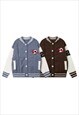 KNITTED VARSITY JACKET  CABLE SWEATER FOOTBALL JUMPER BLUE