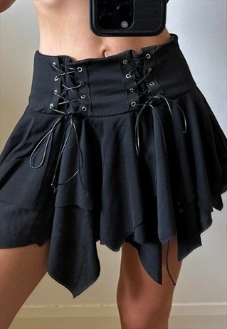 Y2K BLACK LACE UP FAIRY MINI SKIRT