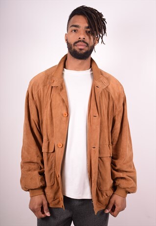 MENS VINTAGE SUEDE JACKET XL BROWN 90S